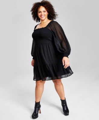 And Now This - Plus Size Square-Neck Long-Sleeve Dress