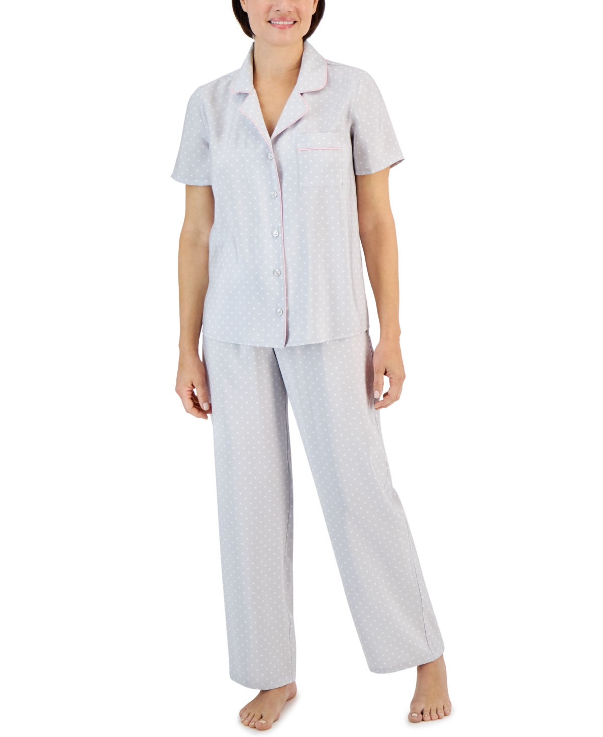 Charter Club Women's Matte Satin Short-sleeve Pajamas Set, Created For Macy's In Pin Dot