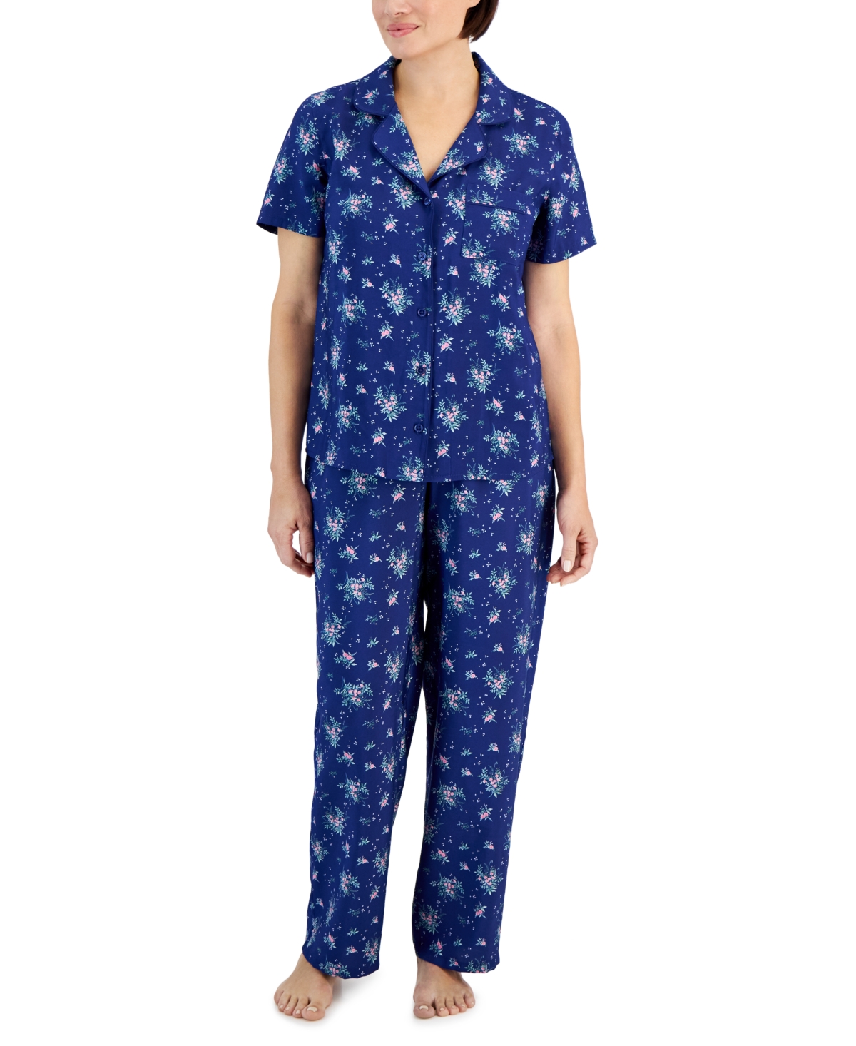 Charter Club Women's Matte Satin Short-sleeve Pajamas Set, Created For Macy's In Tossed Bouquet