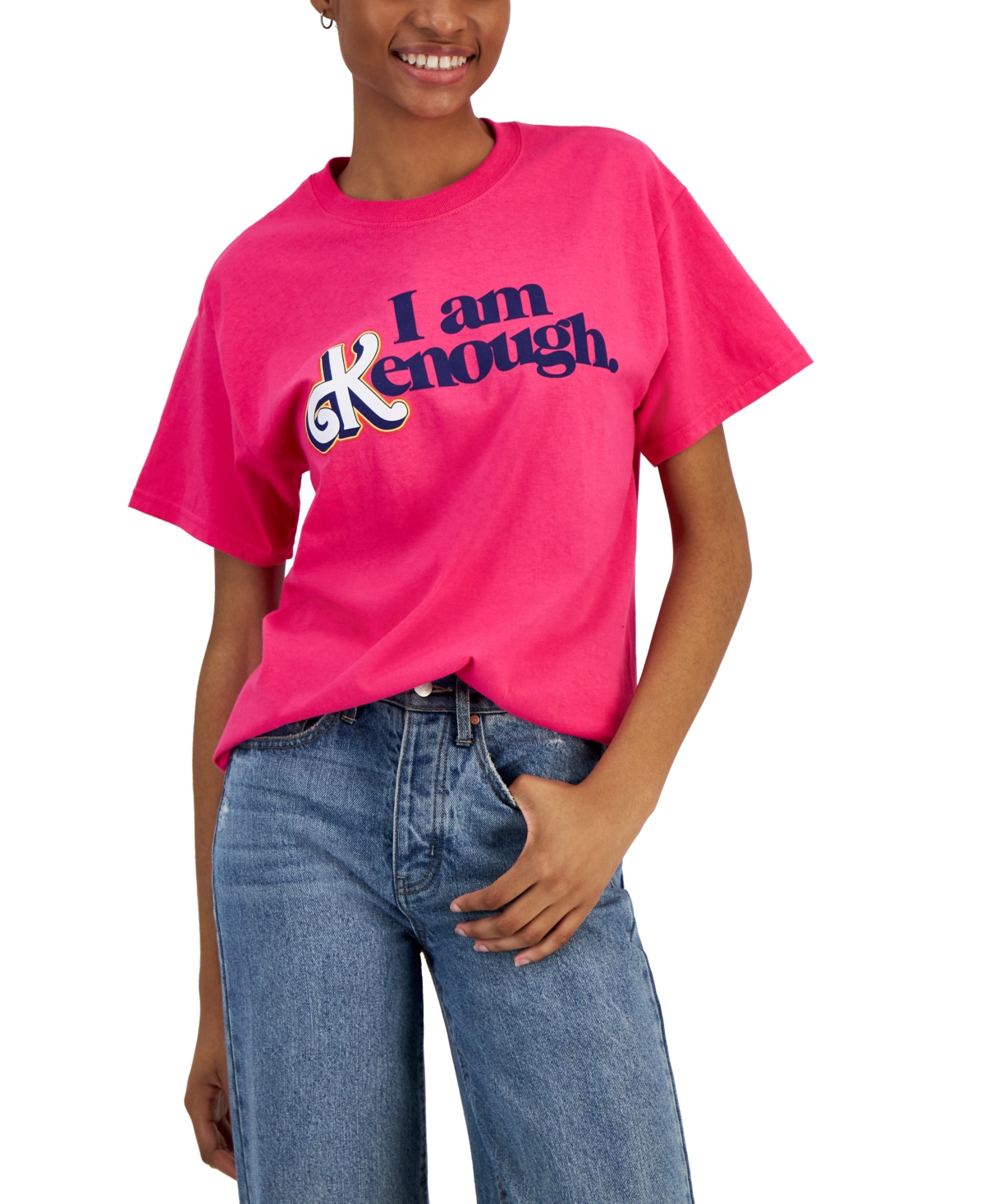 Juniors' I Am Kenough Barbie Print T-Shirt - Hot Pink