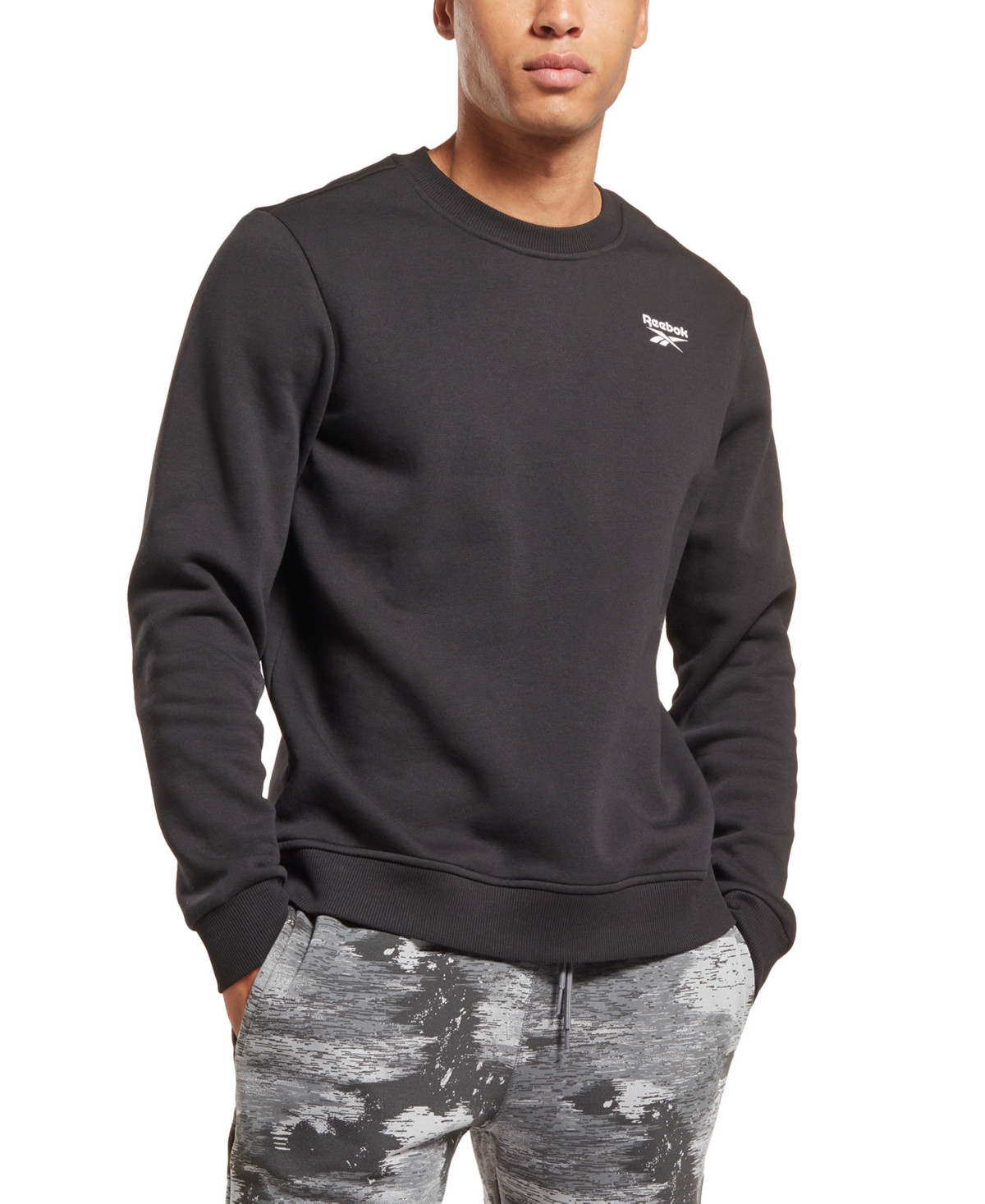 Reebok Men's Identity Vector Regular-fit Logo-print Fleece Sweatshirt In Black