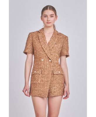 Women's Short Sleeve Tweed Romper