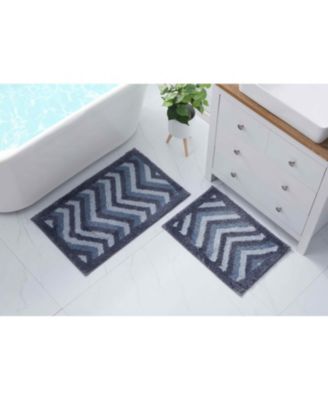2 Piece Ultra Soft Non-Slip Shaggy Bath Rug - Chevron Design - Large & Small