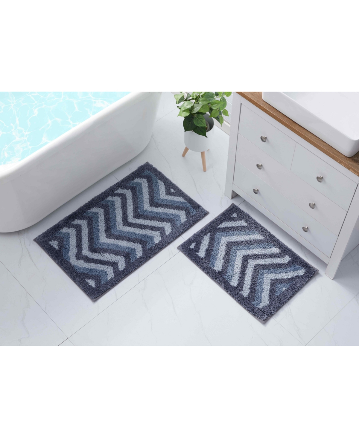 Piece Ultra Soft Non Slip Shaggy Bath Rug - Chevron Design - Large & Small