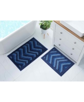 2 Piece Ultra Soft Non-Slip Shaggy Bath Rug - Chevron Design - Large & Small