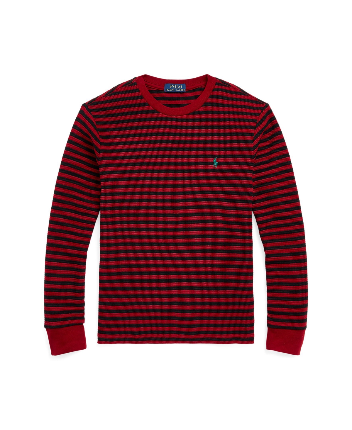 Polo Ralph Lauren Kids' Toddler And Little Boys Striped Waffle Cotton Long-sleeve T-shirt In Holiday Red,polo Black