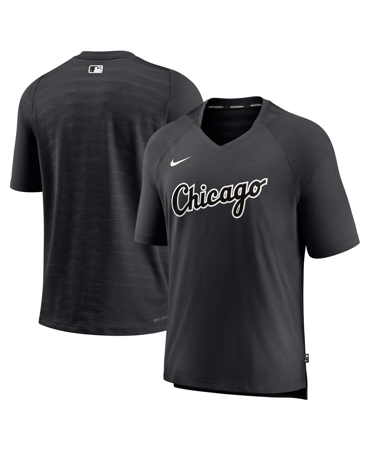 Men's NikeChicago White Sox Authentic Collection Pregame Raglan Performance V-Neck T-shirt - Black