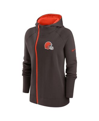 Women's Brown Cleveland Browns Asymmetrical Raglan Full-Zip Hoodie