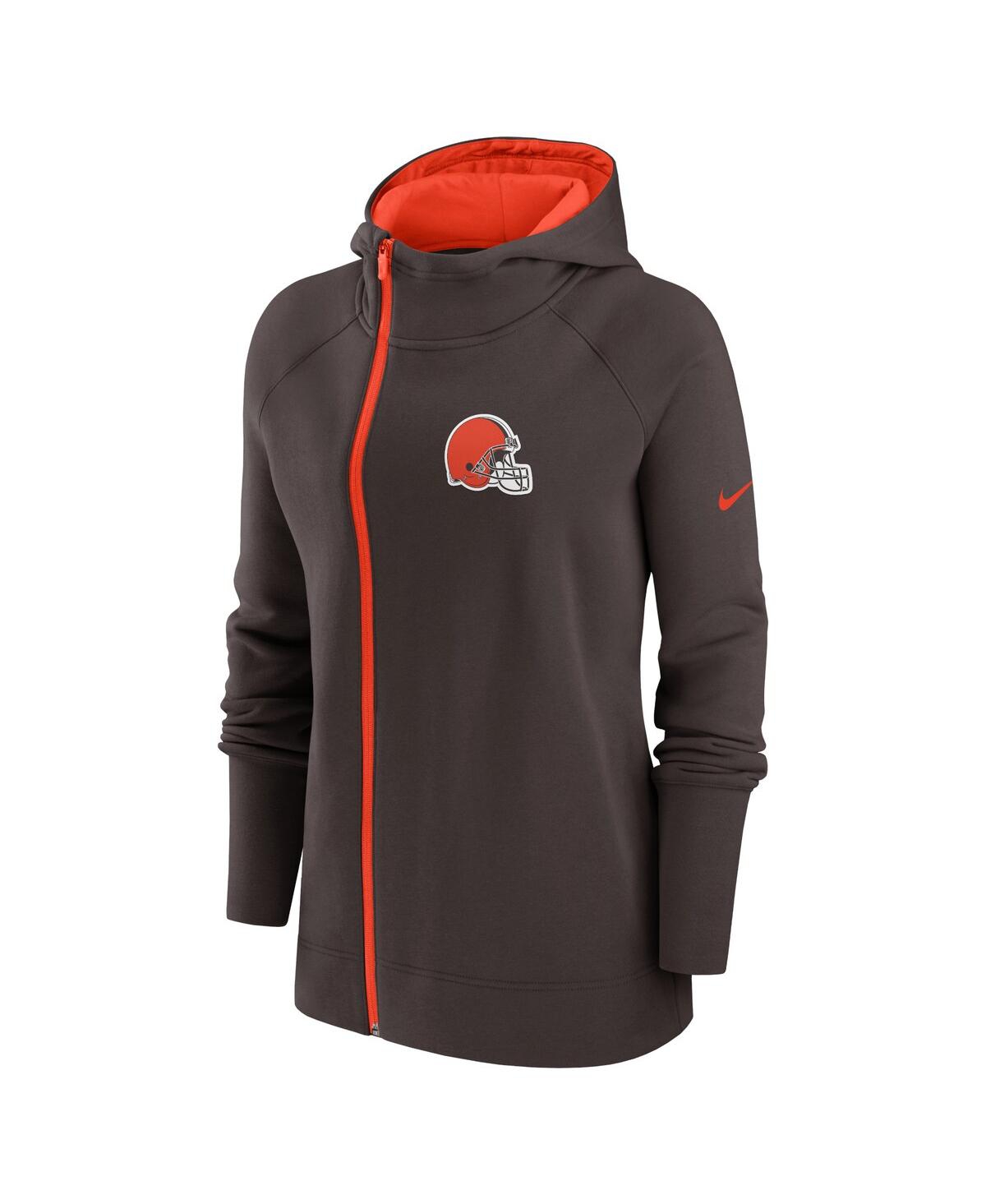 Shop Nike Women's  Brown Cleveland Browns Asymmetrical Raglan Full-zip Hoodie