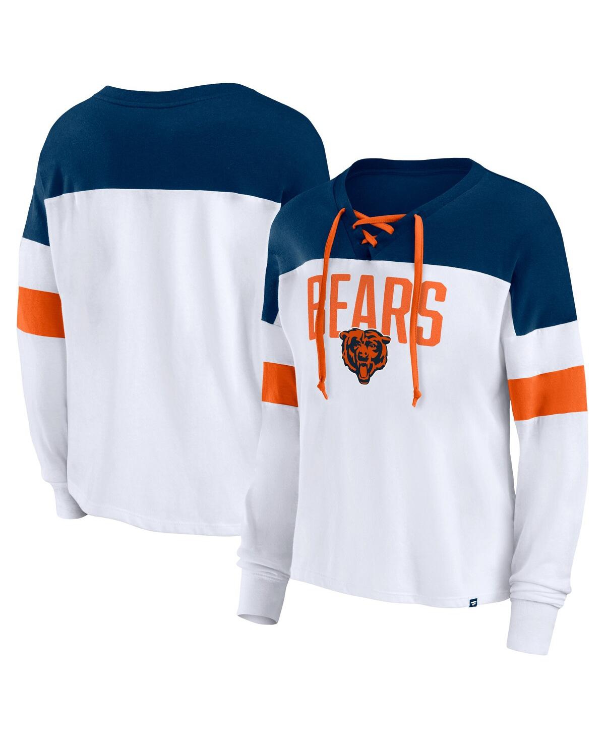 Fanatics Women's  Branded White, Black Cincinnati Bengals Even Match Long Sleeve Lace-up V-neck T-shi In White,navy