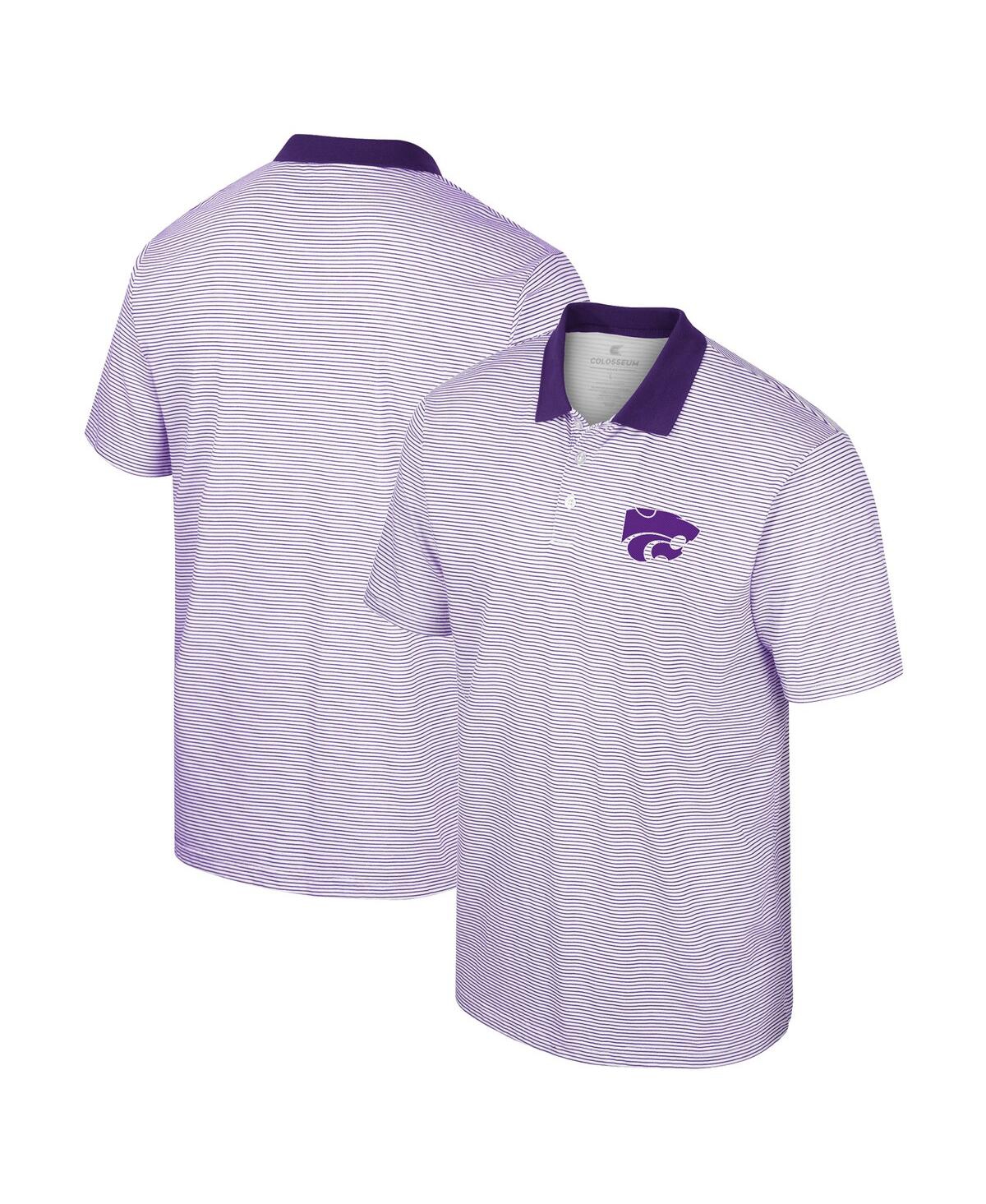 Shop Colosseum Men's  White, Purple Kansas State Wildcats Print Stripe Polo Shirt In White,purple