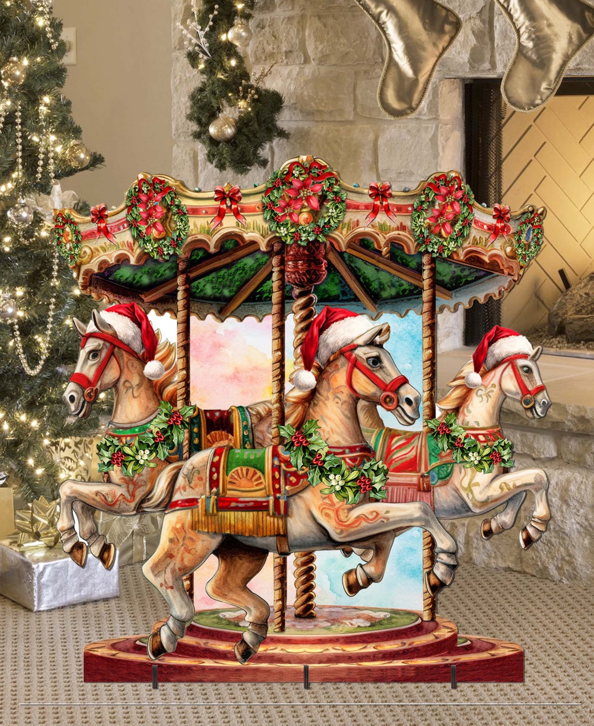 Designocracy Christmas Carousel 32" Christmas Outdoor Yard Decor G. Debrekht In Multi Color