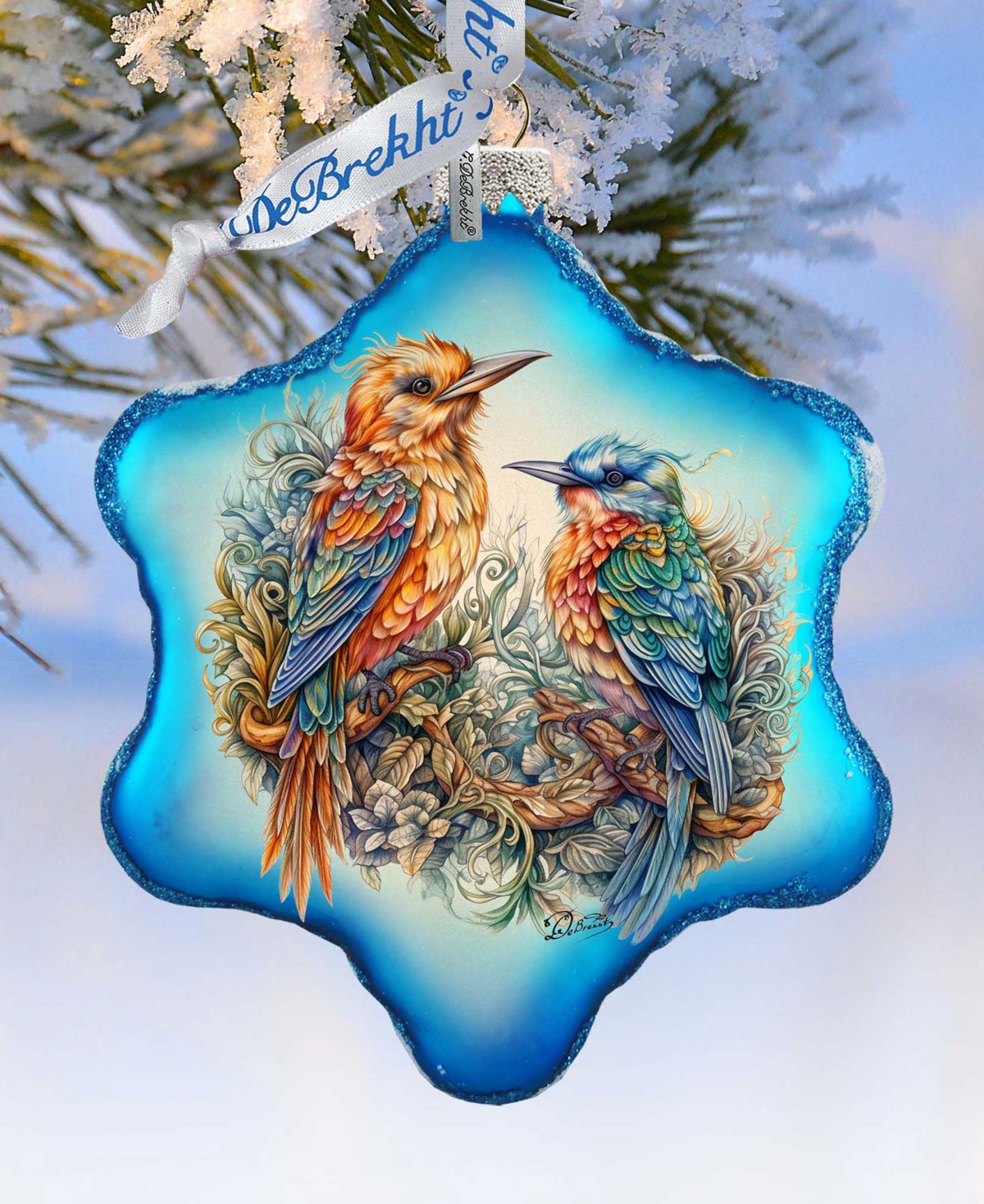 Designocracy Colorful Birds Snowflake Mercury Christmas Glass Ornaments G. Debrekht In Multi Color