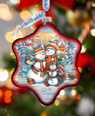 Cheerful Snowmen Snowflake Mercury Christmas Glass Ornaments G. DeBrekht