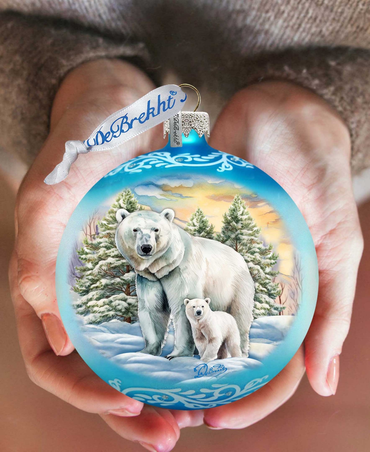 Designocracy Polar Bear With Cub Ball Holiday Mercury Glass Ornaments G. Debrekht In Multi Color