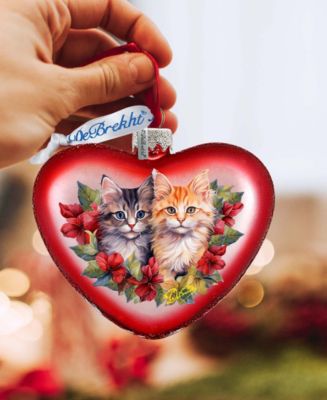 Cute Kittens Heart Christmas Mercury Glass Ornaments G. DeBrekht