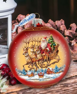Santa on Sleigh Large Holiday Mercury Glass Ornaments G. DeBrekht