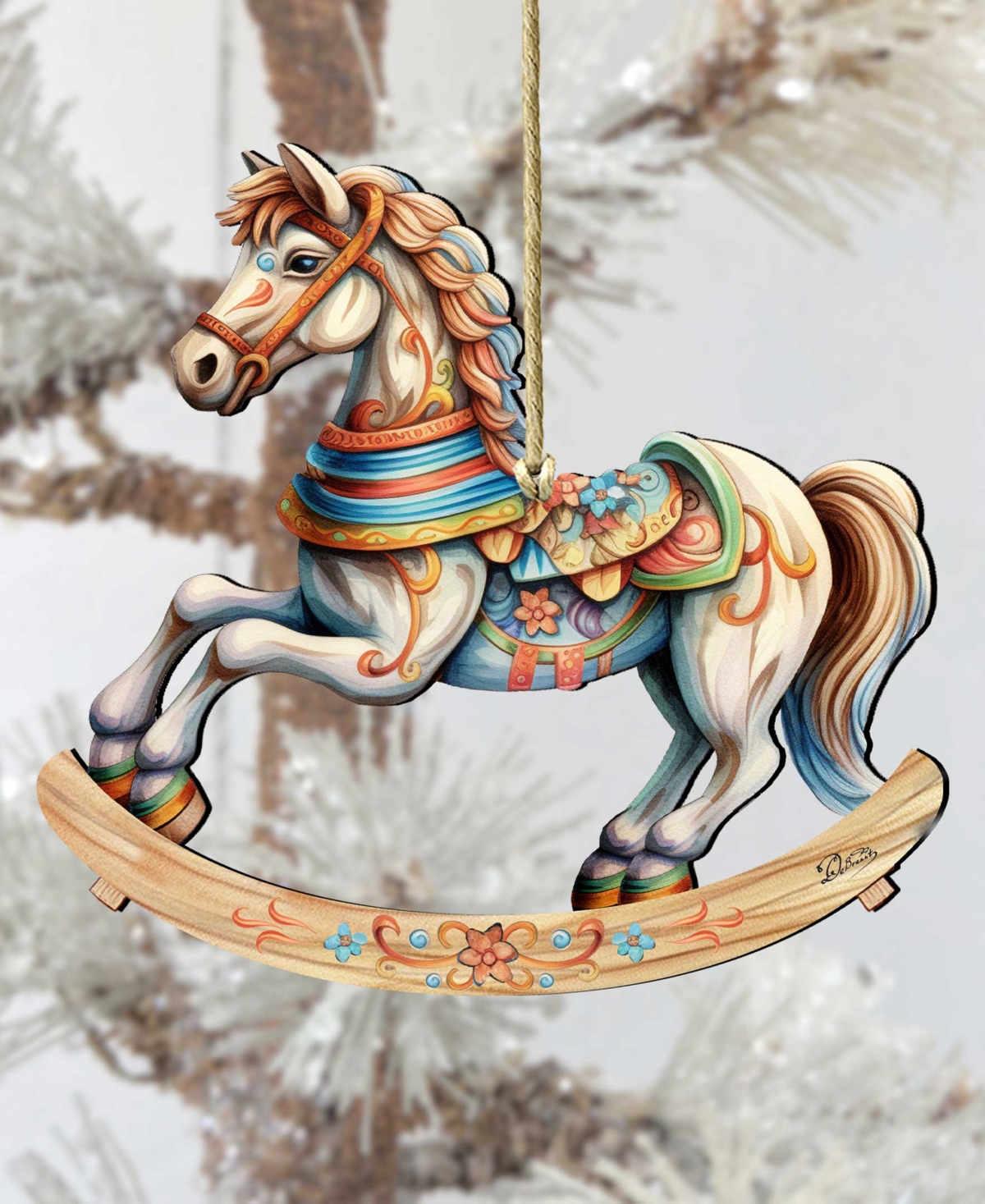 Designocracy Rocking Horse Christmas Wooden Ornaments Holiday Decor G. Debrekht In Multi Color