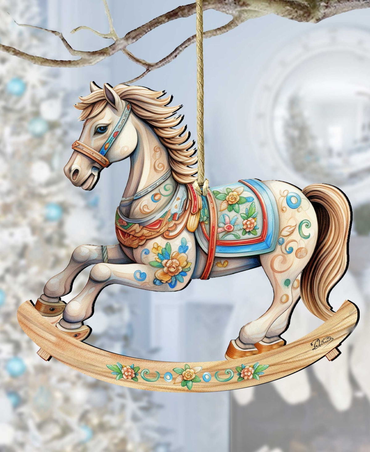 Designocracy Rocking Horse Christmas Wooden Ornaments Holiday Decor G. Debrekht In Multi Color