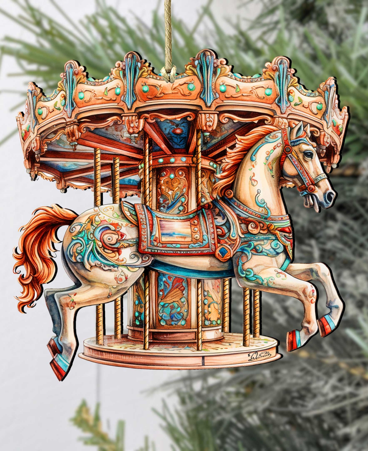 Shop Designocracy Carousel Horse Christmas Wooden Ornaments Holiday Decor G. Debrekht In Multi Color