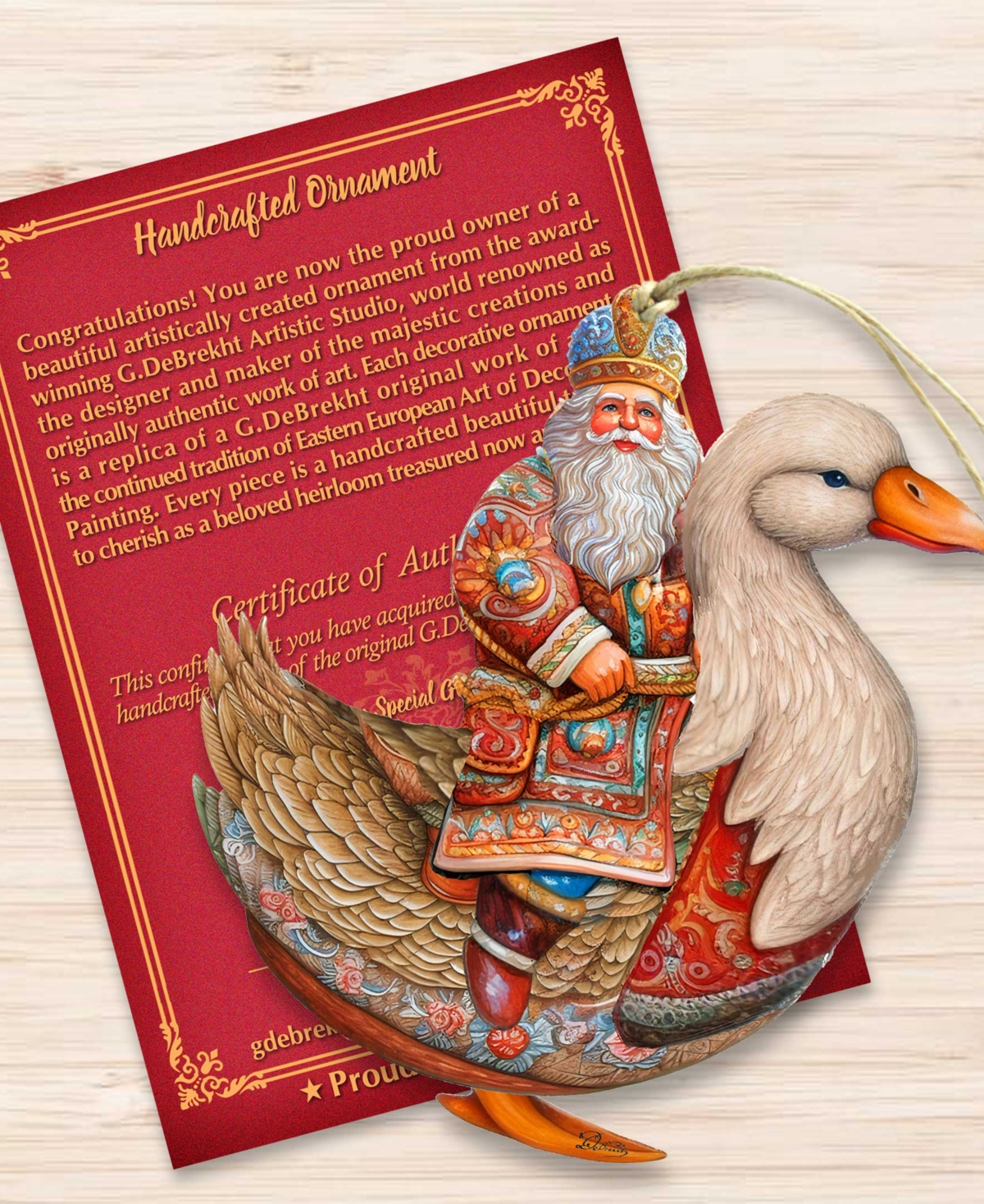 Designocracy Charming Santa On Goose Christmas Wooden Ornaments Holiday Decor G. Debrekht In Multi Color