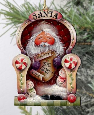 Santa Checking his List Christmas Wooden Ornaments Holiday Decor J. Mills-Price
