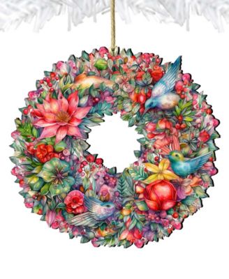 Holiday Wooden Ornaments Summer Blooms Wreath Home Decor G. DeBrekht
