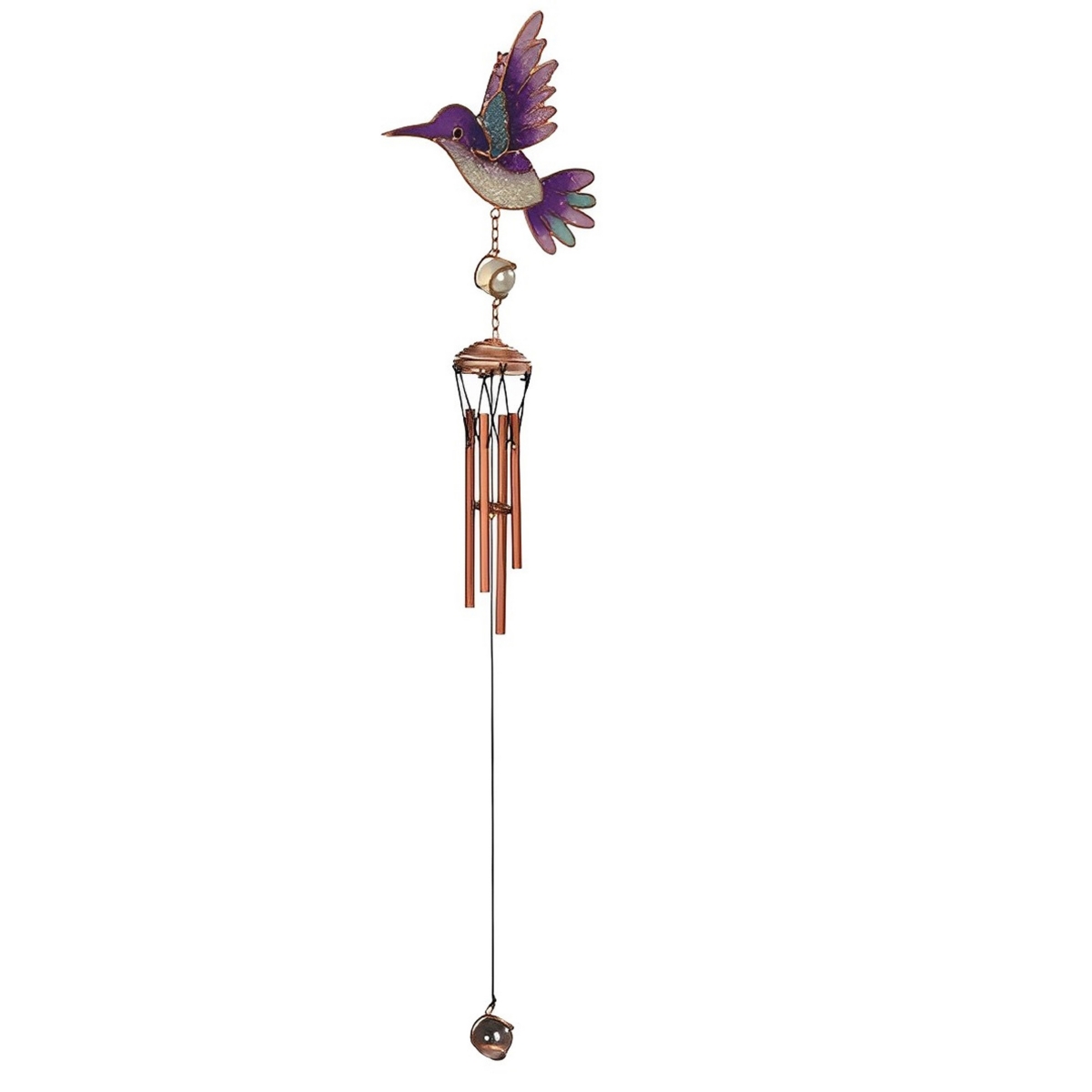 24" Long Blue and Purple Hummingbird Copper and Gem Wind Chime Home Decor Perfect Gift for House Warming, Holidays and Birthdays - Blue