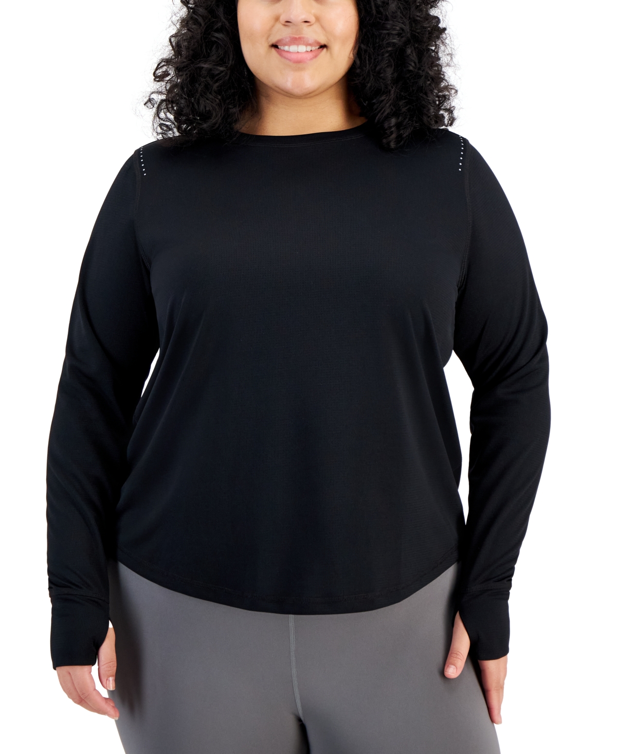 Plus Size Birds Eye Mesh Long-Sleeve Top, Created for Macy's - Molten Pink
