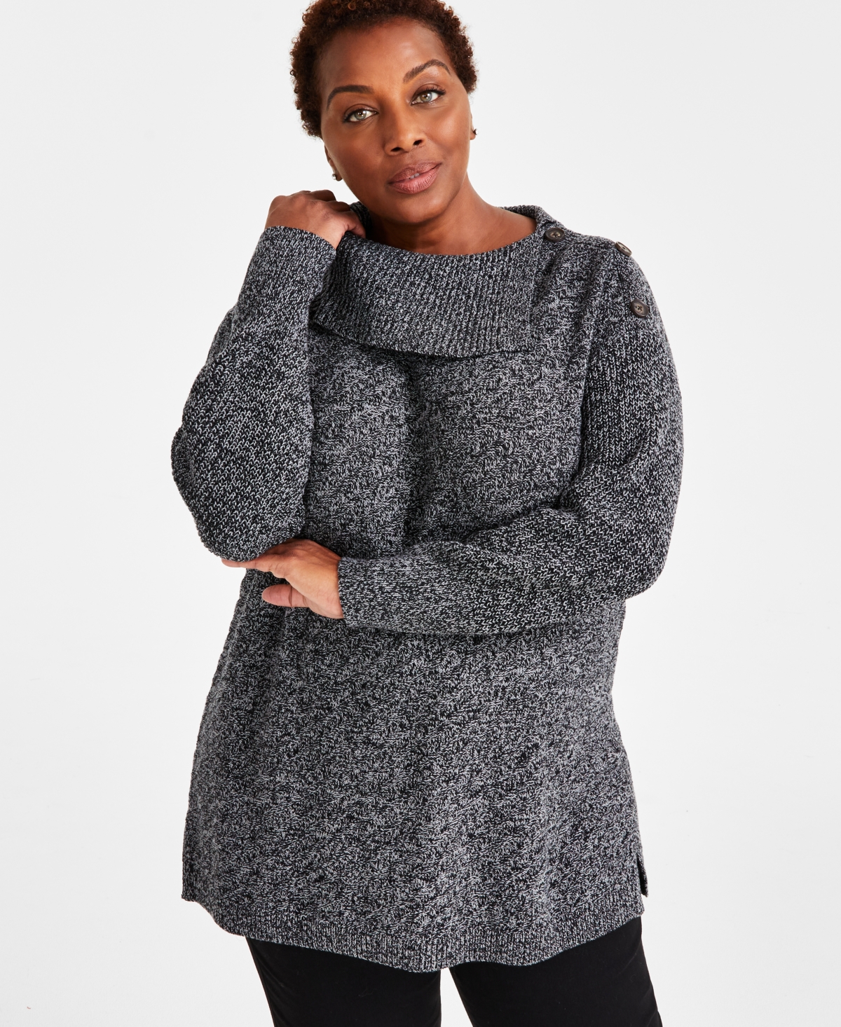 Style & Co Plus Size Envelope-neck Sweater, Created For Macy's In Deep Black
