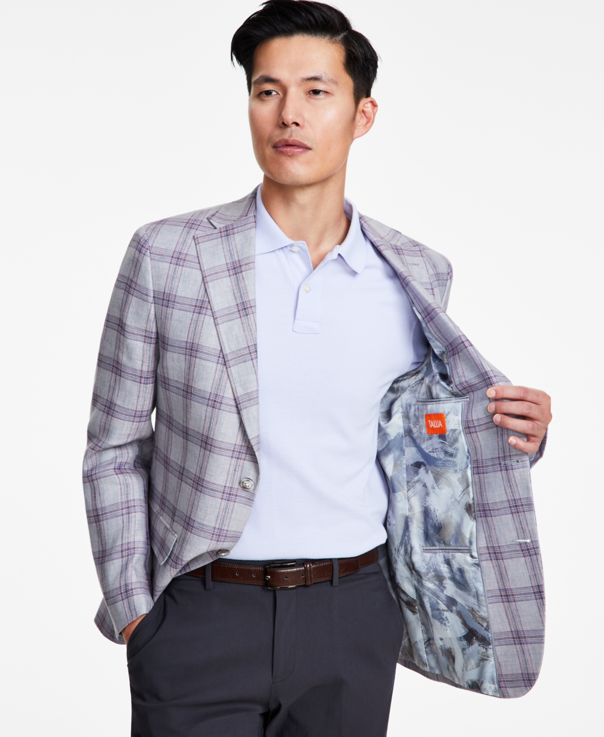 Tallia Men's Slim-Fit Plaid Linen Sport Coat -grey