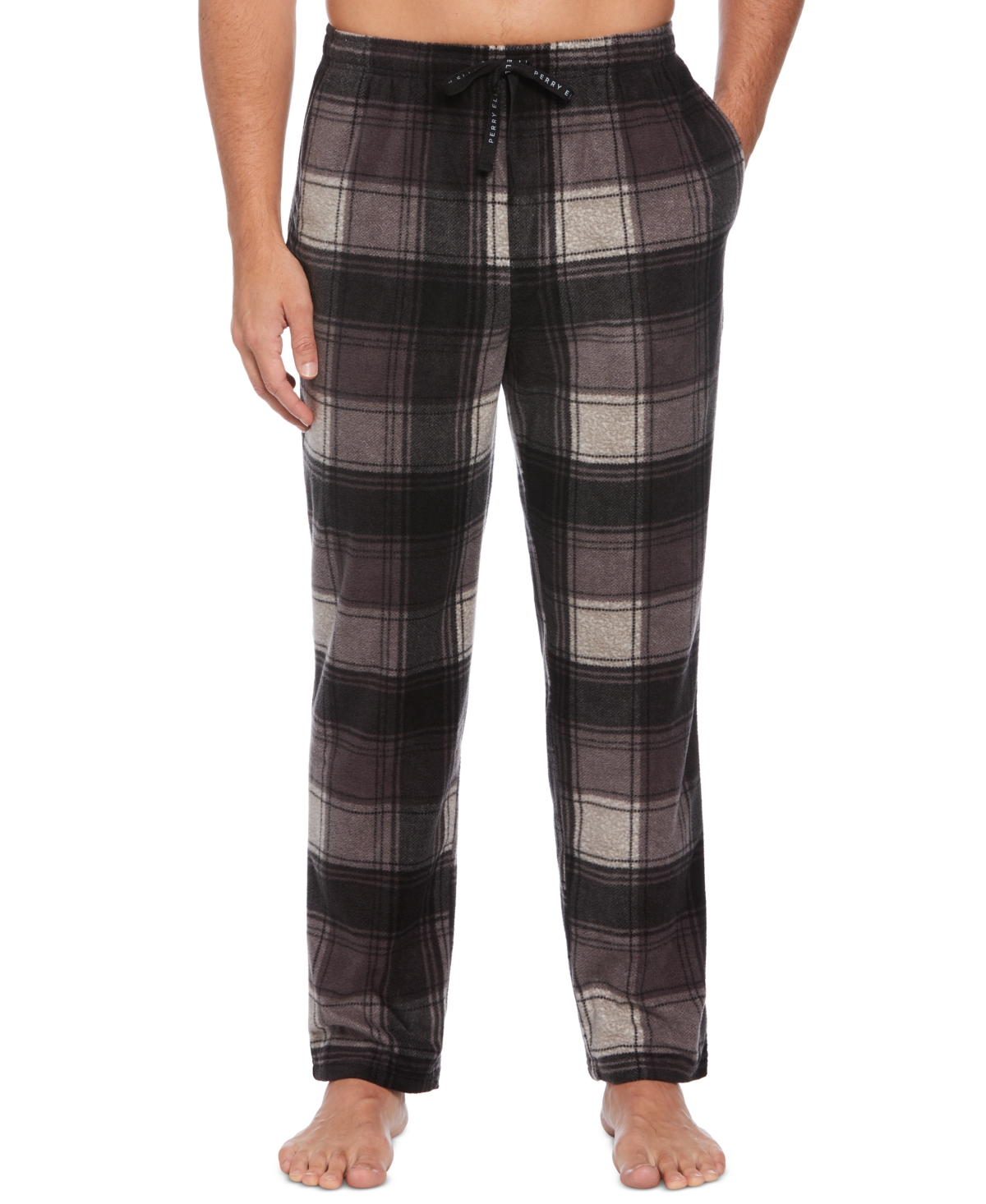 Perry Ellis Portfolio Men's Heathered Plaid Fleece Pajama Pants In