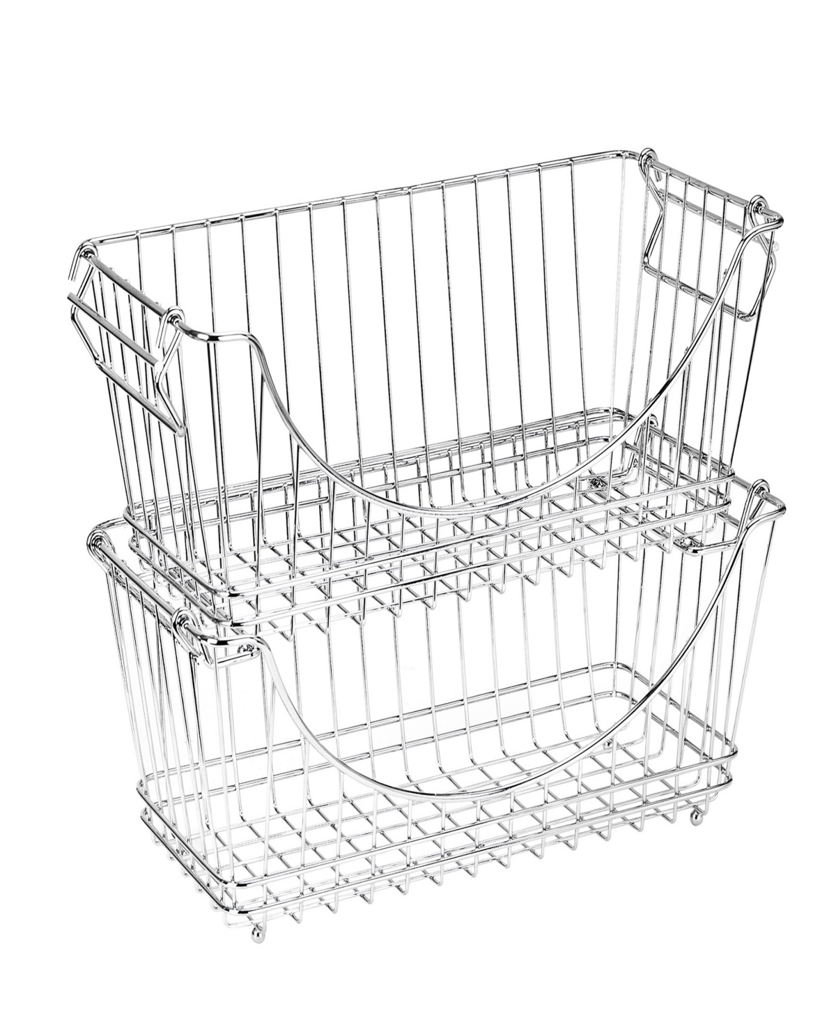 Smart Design Set Of 2 Medium Stacking Baskets With Handles, 12.63" X 5.5" In Chrome