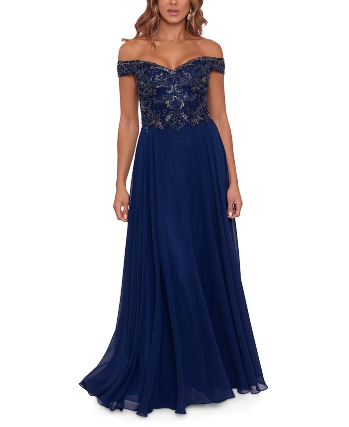 Petite Off The Shoulder Embellished Gown