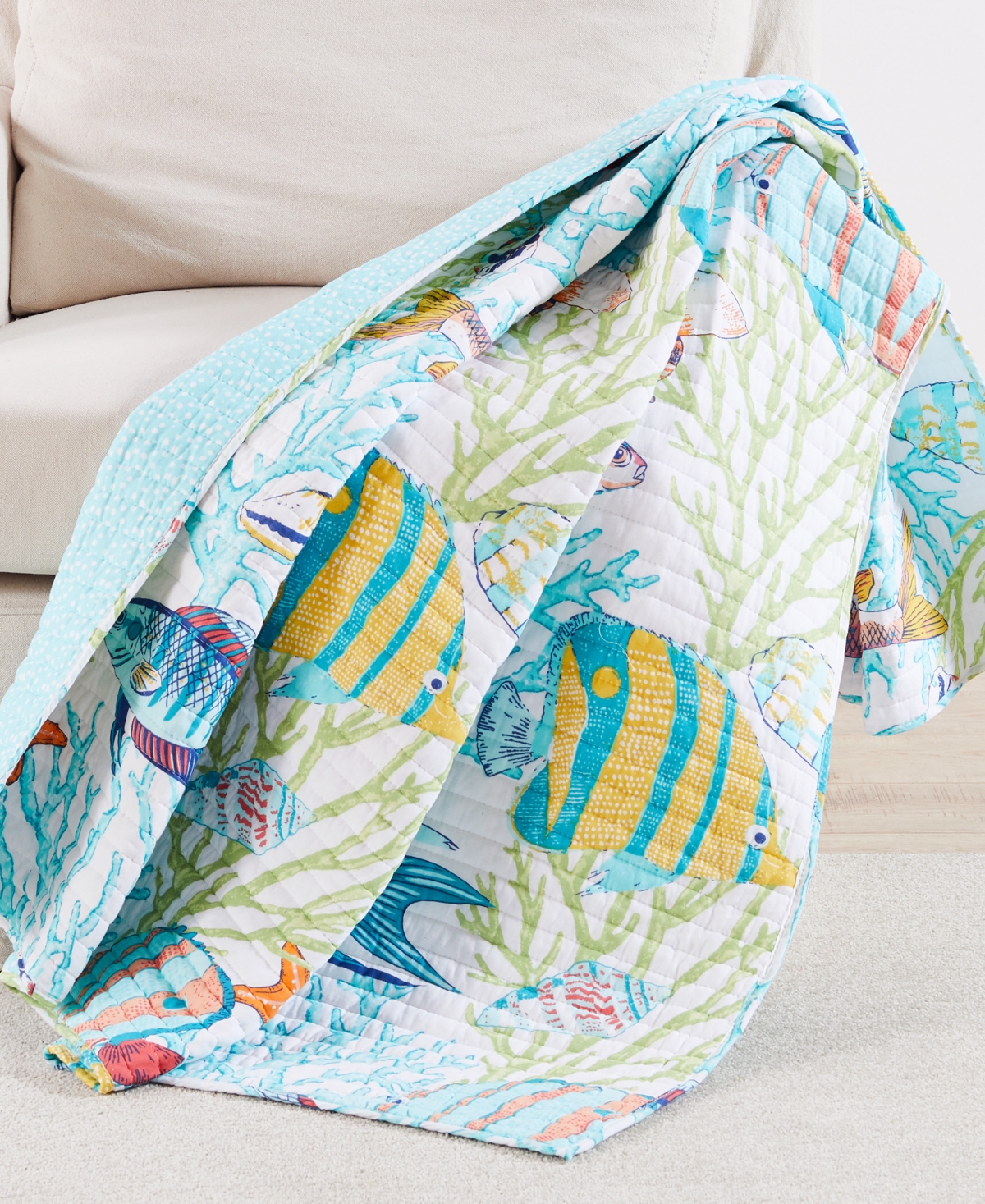 Levtex Beach Walk Coral Reef Reversible Quilted Throw, 50" X 60" In Multi