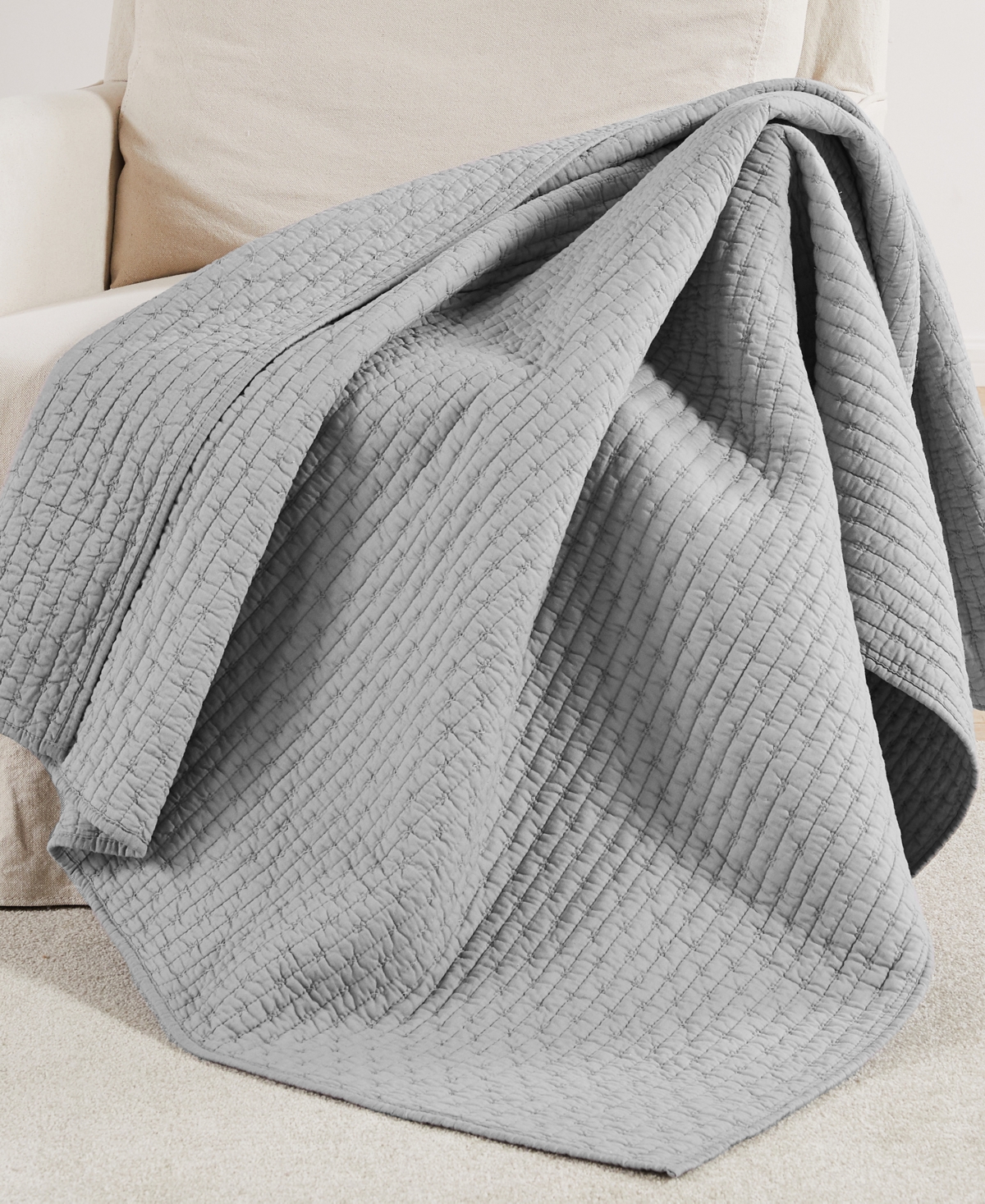 Levtex Cross Stitch Reversible Quilted Throw, 50" X 60" In Light Gray