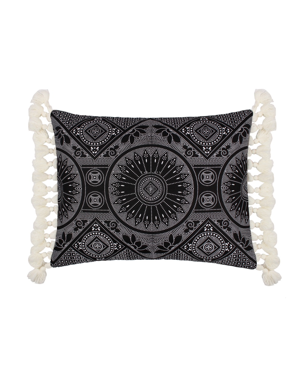 Levtex Washed Linen Tassel Decorative Pillow, 14" X 18" In Black