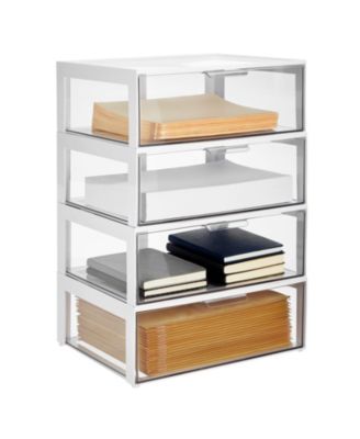 mDesign Plastic Office Storage Stack Organizer with Drawer, 4 Pack ...