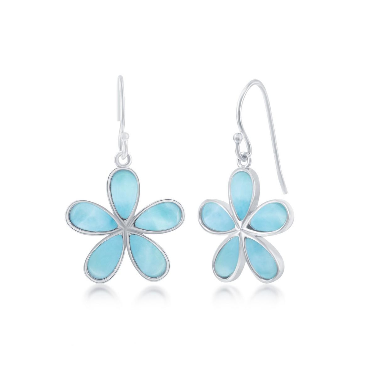 Sterling Silver Daisy Flower Larimar Earrings - Blue