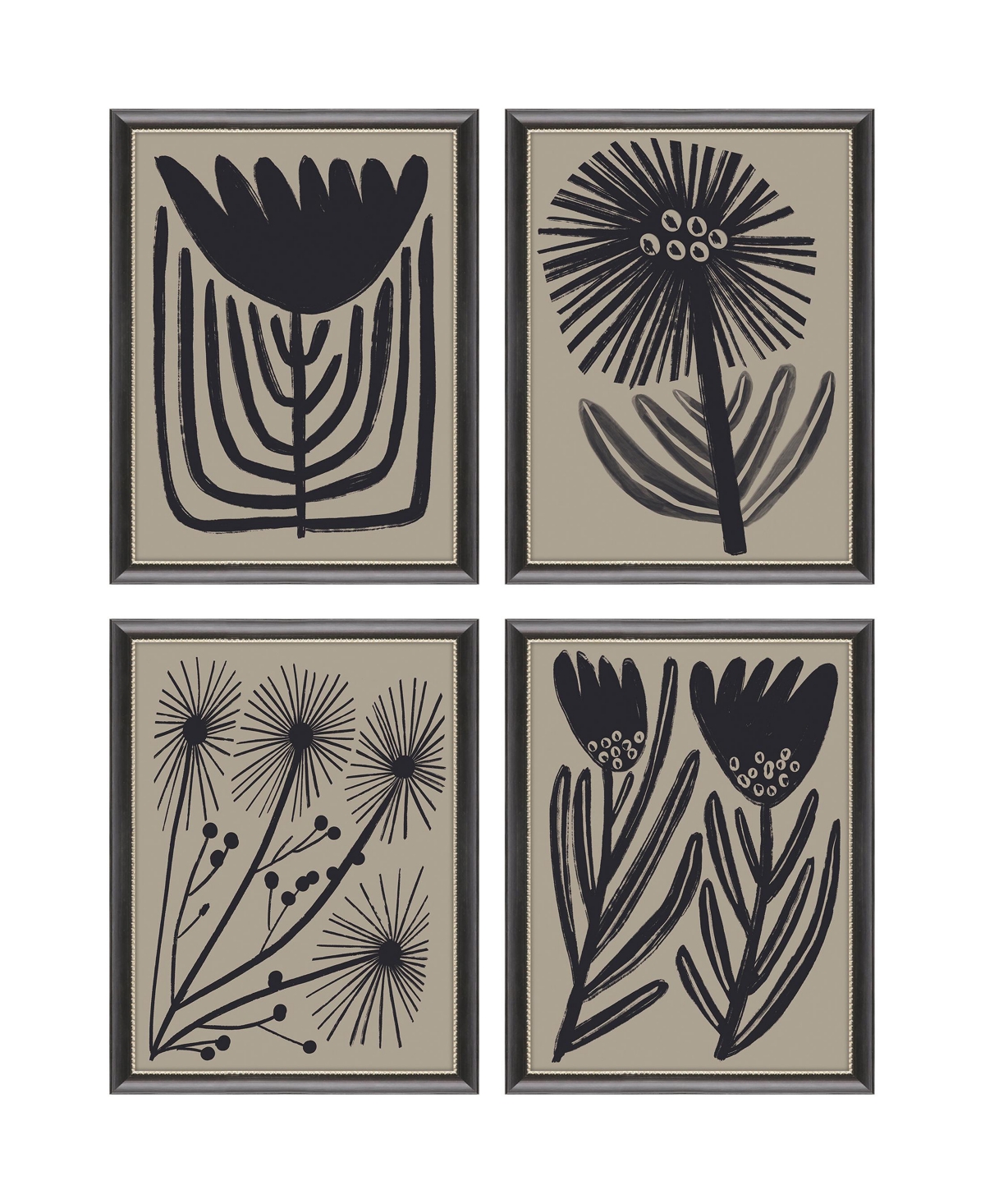 Paragon Picture Gallery Simple Florals Framed Art, Set Of 4 In Black