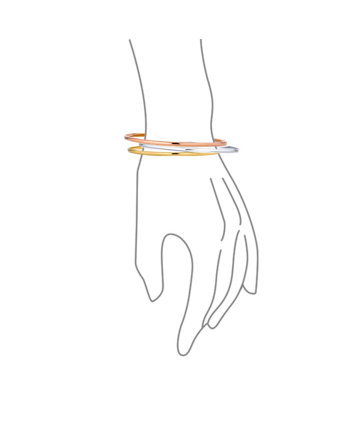 Bling Jewelry Set Of 3 Interlocking Tri Color Twist Multi Stacking Bangle For Women Bracelets Round Smooth Thin Brass