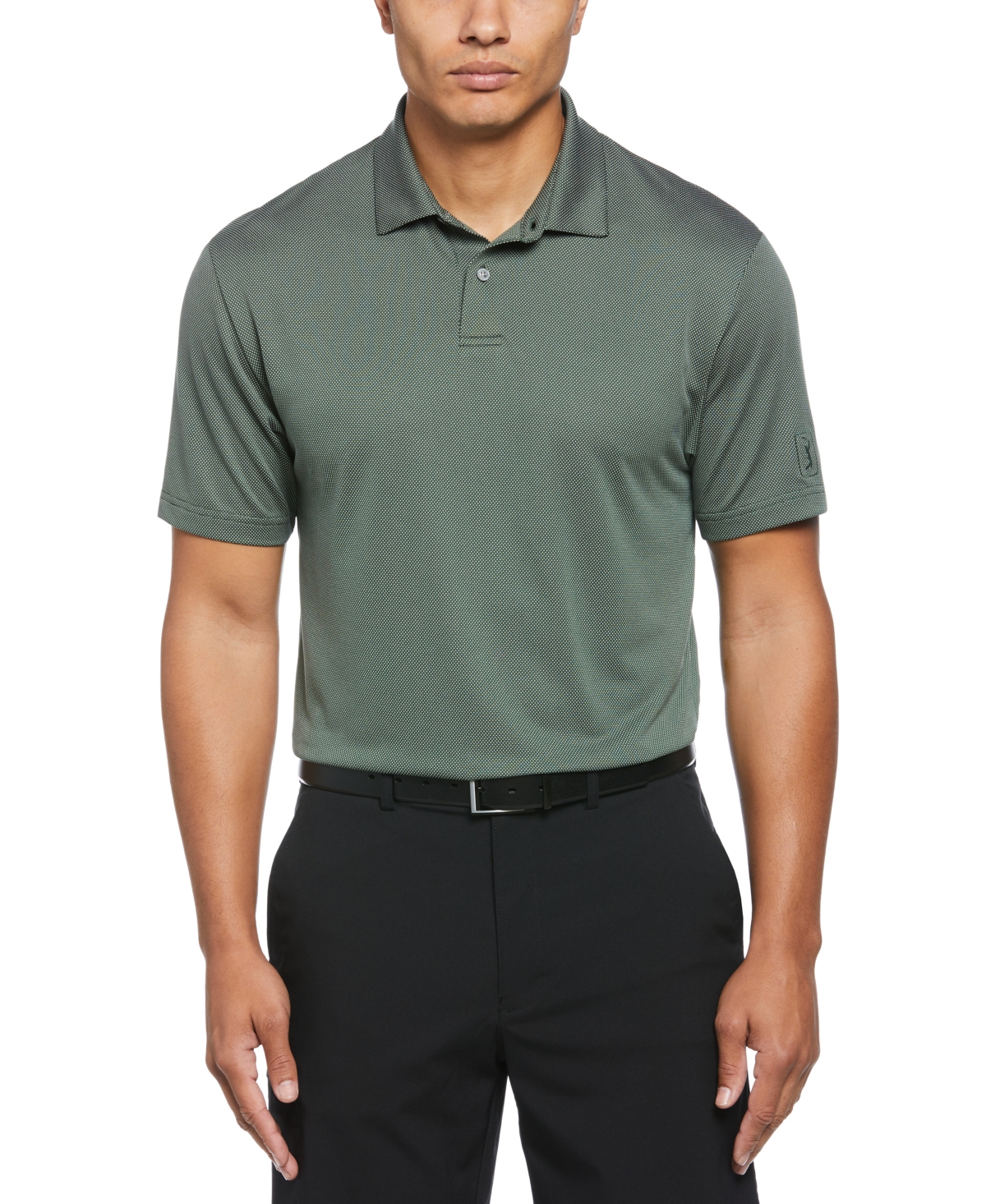 Pga Tour Men's Birdseye Textured Short-sleeve Performance Polo Shirt In Sycamore