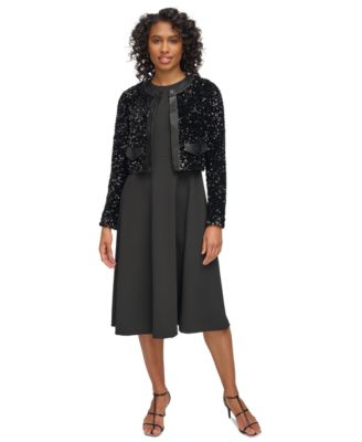 DKNY - Women's Sequined Velvet Button-Front Cropped Jacket