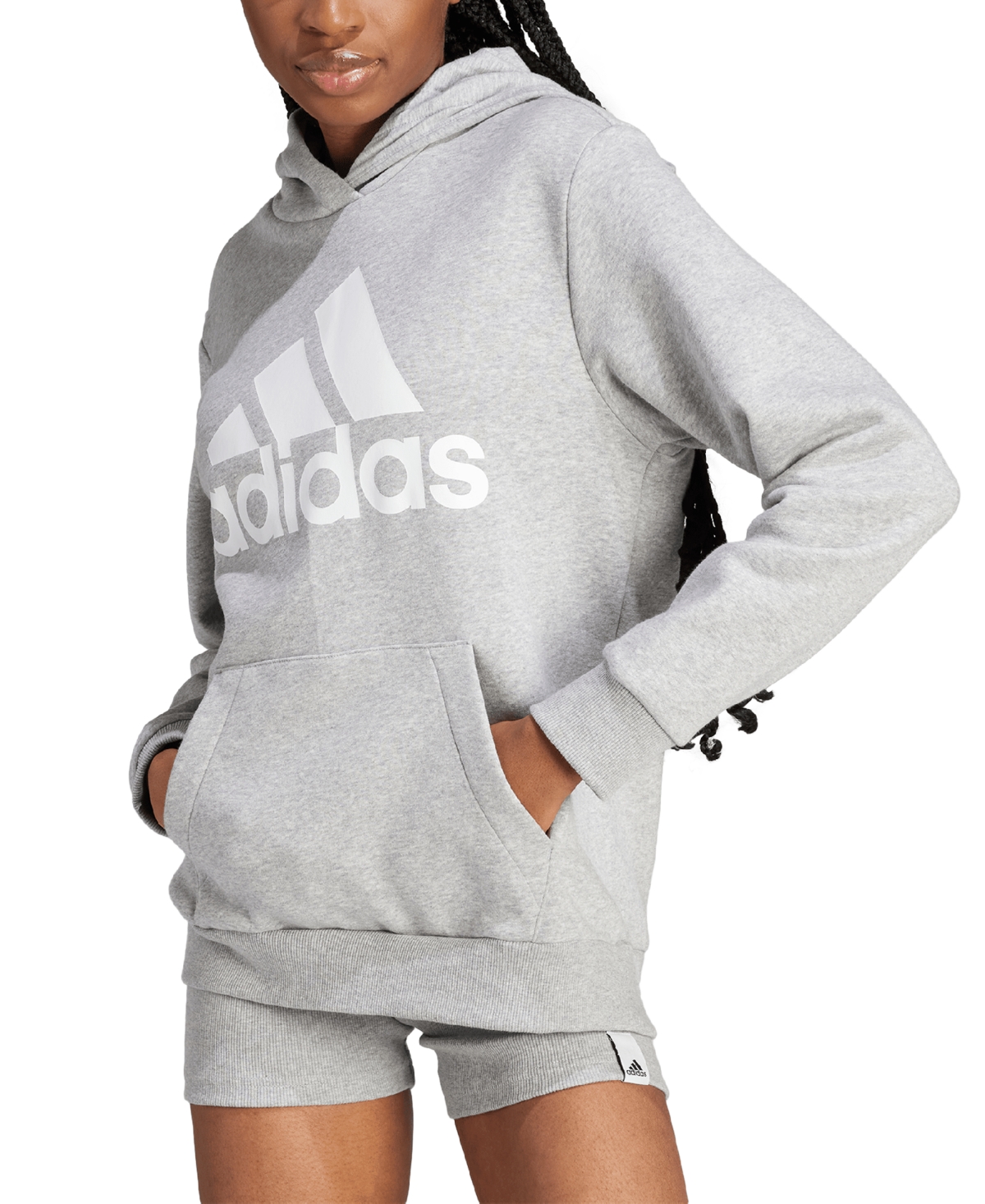 Adidas Originals Women's Oversized Fleece Logo Hoodie In Medium Grey Heather,white