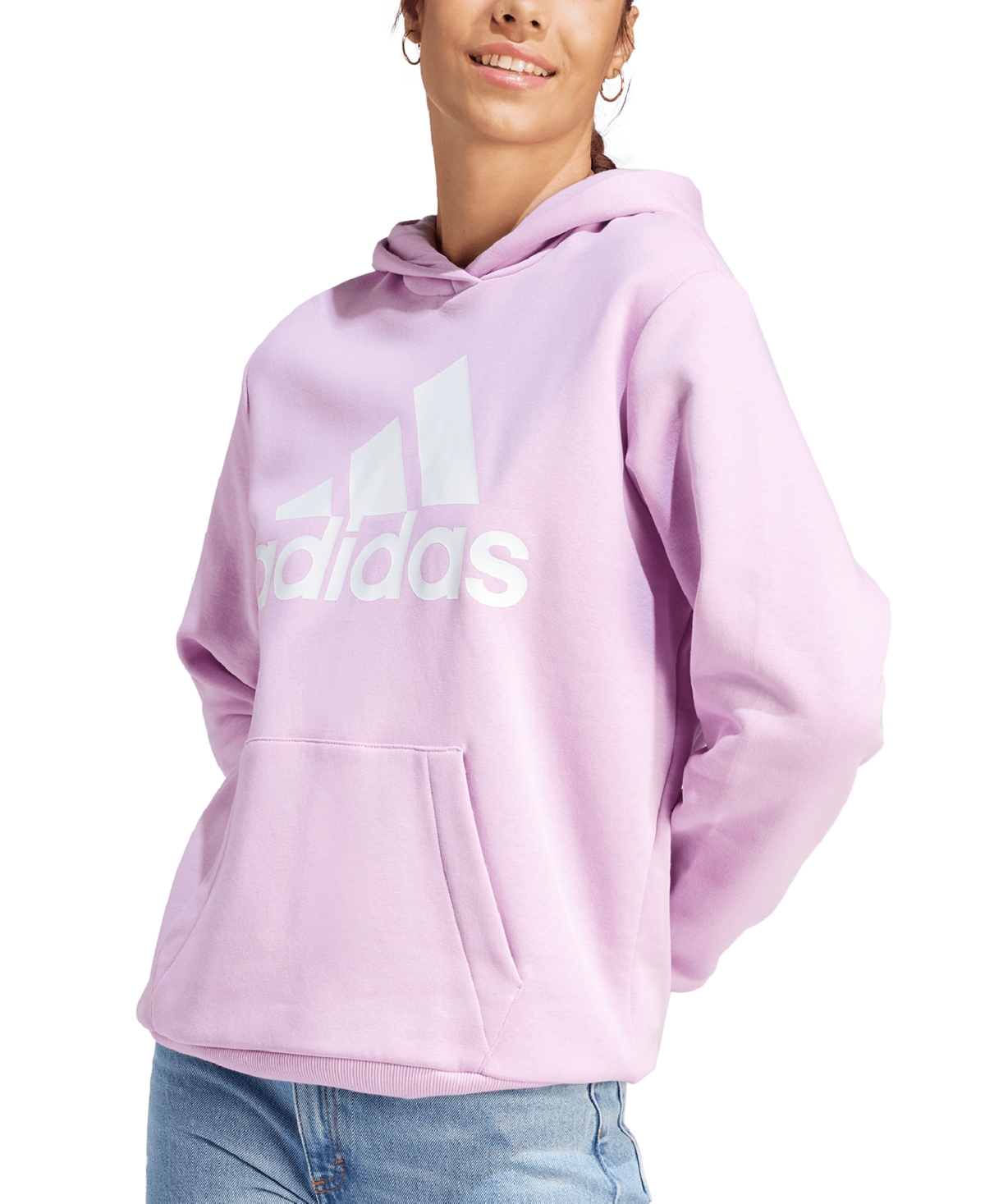 Adidas Originals Women's Oversized Fleece Logo Hoodie In Clear Pink,white