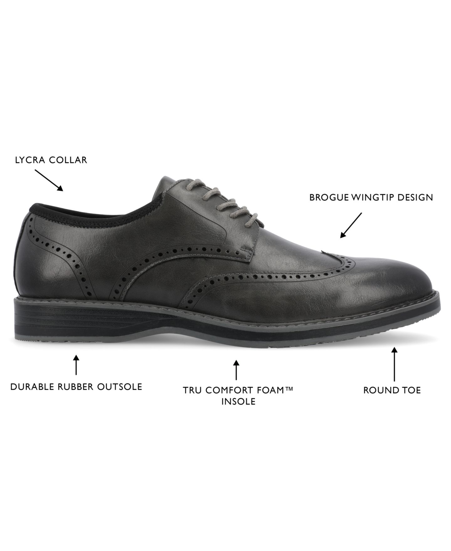 Мужские туфли Vance Co. Ozzy Wingtip Tru Comfort Foam Hybrid Dress Shoes, цвет: Угольный — фото 8