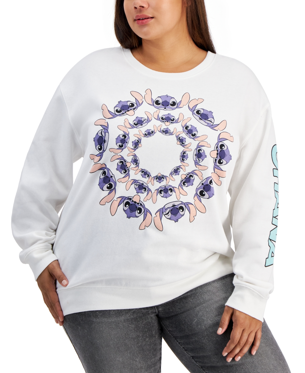 Trendy Plus Size Neon Stitch Circle Graphic Sweatshirt - Egret