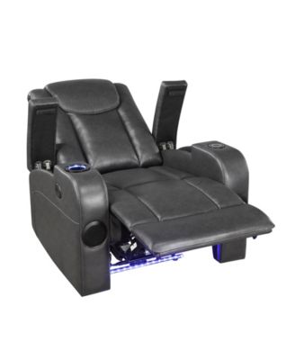 White Label Bryce 36" Power Reclining Chair with Wireless Charger, Cooling Cup-Holder, Storage Arms, Speakers, Led Light and USB Port