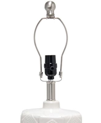 19" Contemporary Bohemian Ceramic Eyelet Pattern Floral Textured Bedside Table Lamp with White Fabric Shade