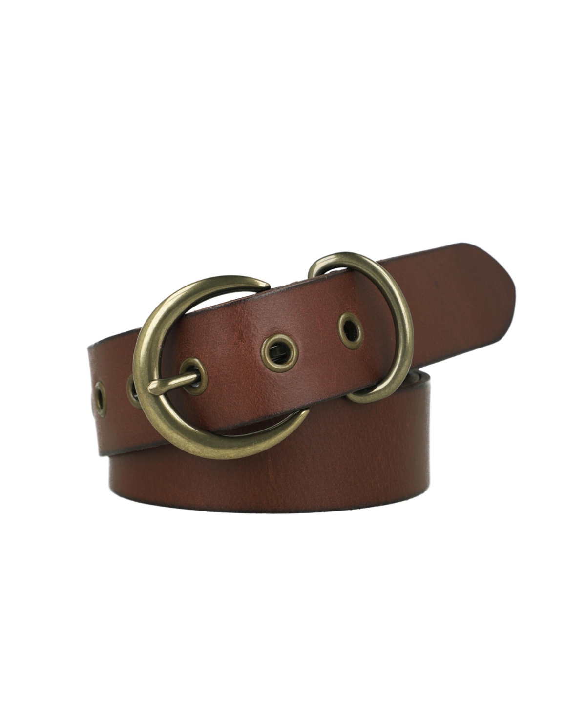 Women's 38mm Flat Strap with Metal Keeper Leather Belt - Brown